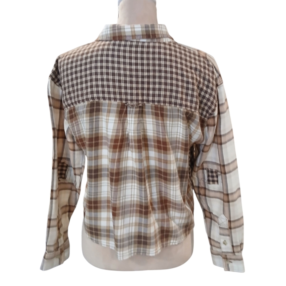 American Eagle Elbow Patch Plaid Patchwork Oversi… - image 2